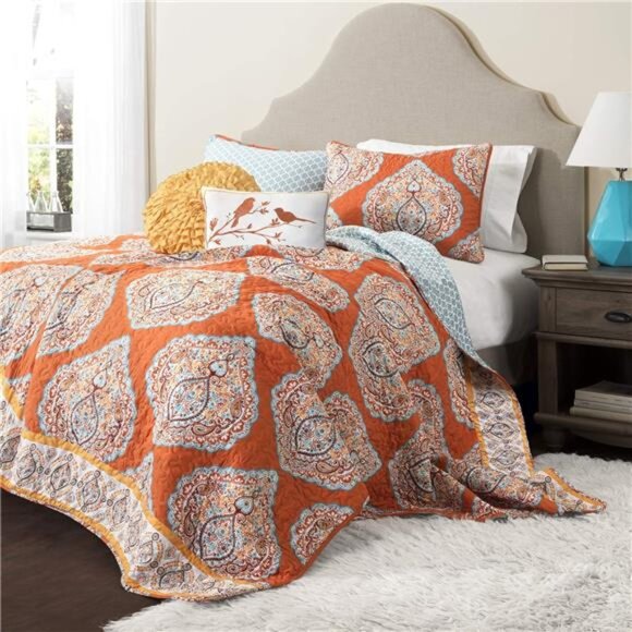 Lush Décor Lush Decor 5 Piece Harley Quilt Set, Full/Queen, Tangerine - Picture 1 of 7